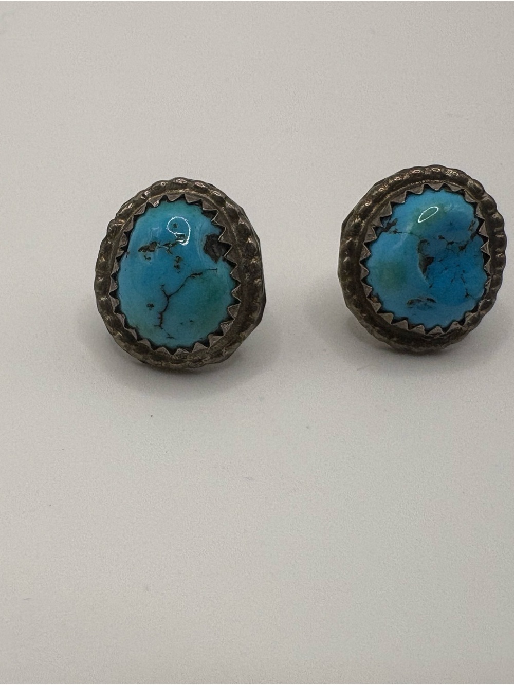 Turquoise Stone Sterling Silver Stud Earrings - Blue Turquoise